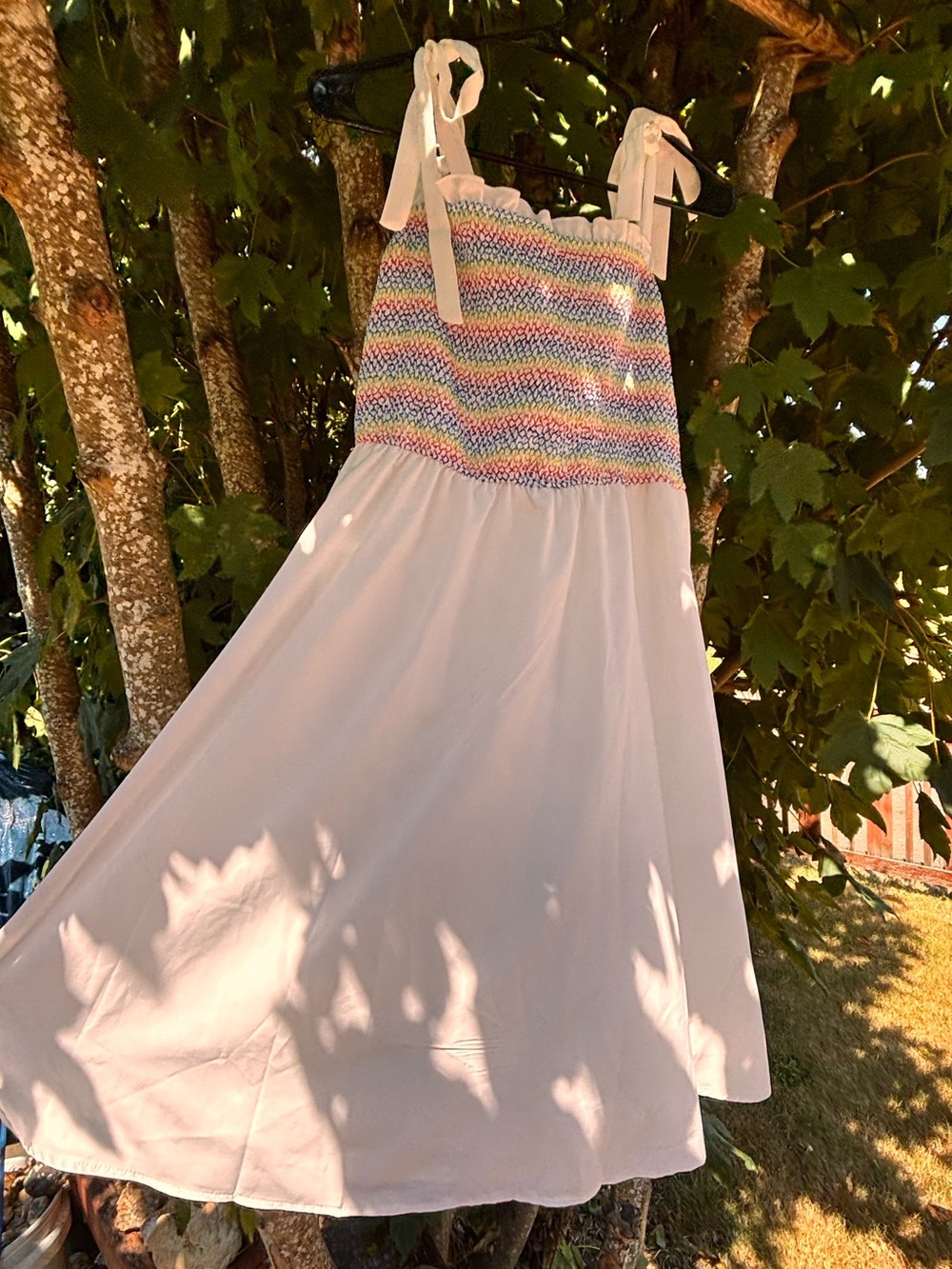 Wild Fable White Sundress with Rainbow Smocked Bodice and Tie Straps Size L/XL